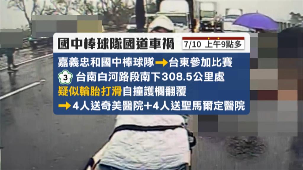 從嘉義去台東比賽 國中棒球隊國道打滑翻車8師生傷