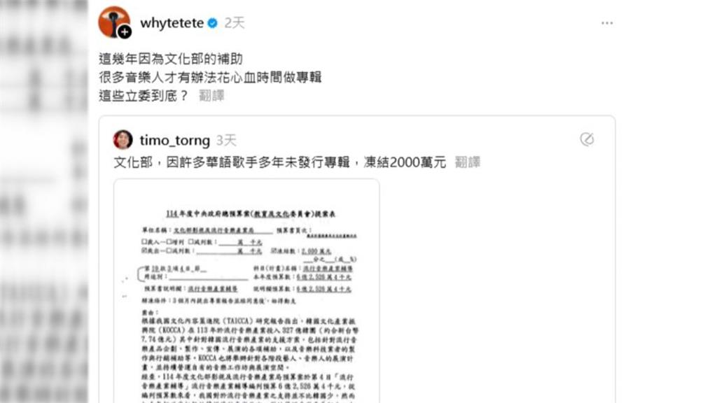 藍白濫砍文化預算!演藝圈跳腳 嘻哈歌手老莫寫歌表態挺「割藍委」
