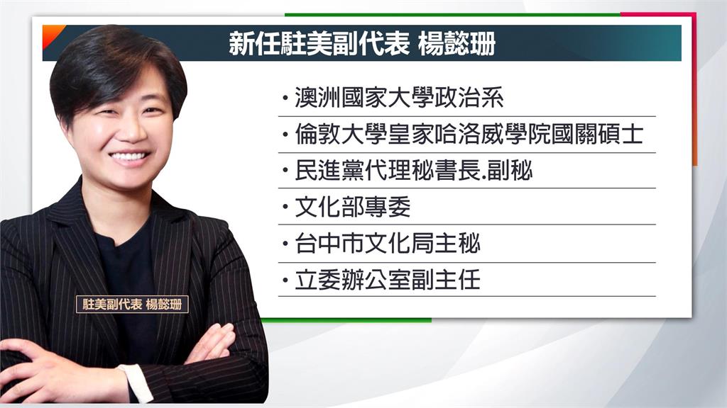 總統令出任駐美副代表 楊懿珊:台美關係最好時刻還沒到