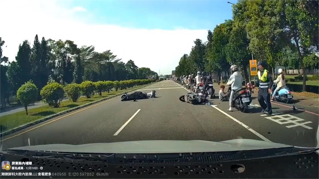 屏東預拌車翻覆險砸騎士 屏科大爆機車追撞2人送醫