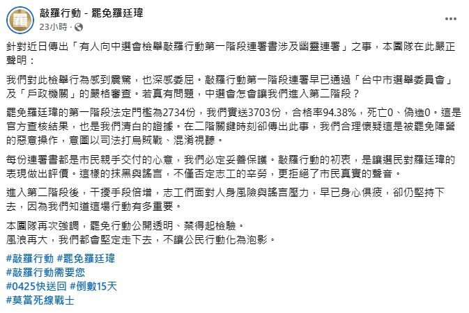 中罷團遭控「死亡連署」不合規?「敲羅行動」甩數據打臉:懷疑惡意操作