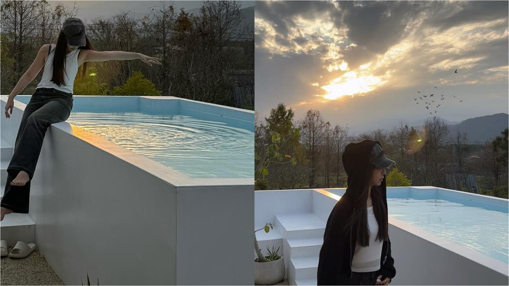 周曉涵泳池大解放「開深V穿搭」太辣！黑Bra「深溝炸出雪球」吸萬人狂讚