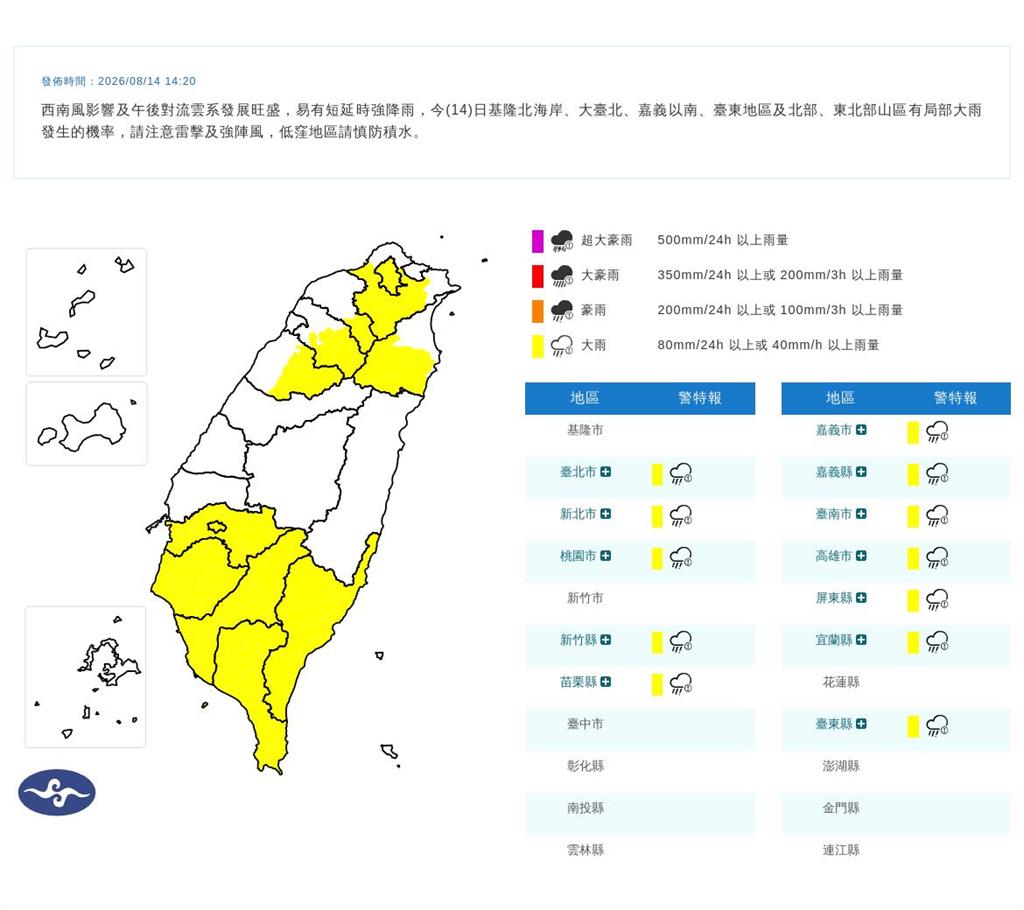快新聞／快躲雨！12縣市大雨特報　屏東慎防大雷雨