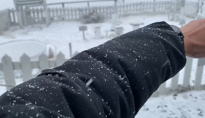 快新聞/玉山降下2022年第一場雪! 冰霰積0.5公分化為銀白世界