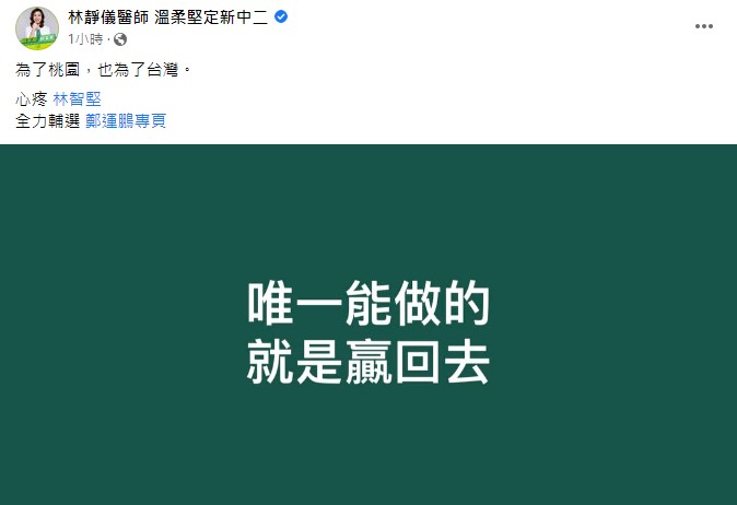 快新聞/林智堅退選、鄭運鵬接棒 林靜儀喊話:唯一能做的就是「贏回去」