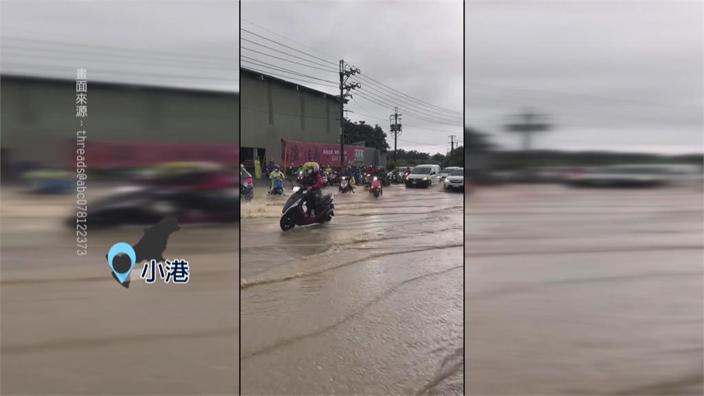 強降雨襲高雄！小港區上班時段大塞車　大寮騎士打滑自摔