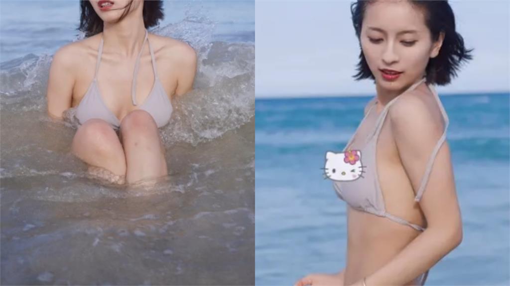 「中國新垣結衣」縮水比基尼被浪打到噴裝!走光畫面…網嚇:看見櫻桃