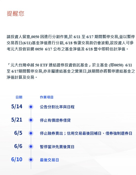 小資族存股首選0050明日恢復交易 每股交易參考價出爐!
