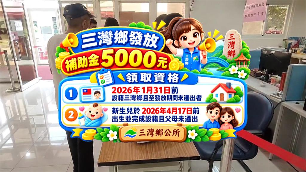 苗栗三灣鄉發紅包！　連三天發放生活補助金5千元
