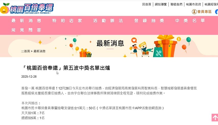 桃園市府抽獎活動「黑箱作業」？　同一人連中兩獎消費金額曝光