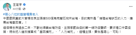 快新聞/楊志良稱台應領養500烏克蘭孤兒「擴展基因庫」 王定宇怒批:實在可恥