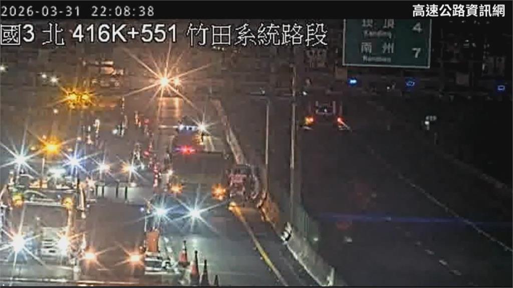 國3施工砂石車突右切車道　轎車閃避不及直撞「玻璃碎裂」