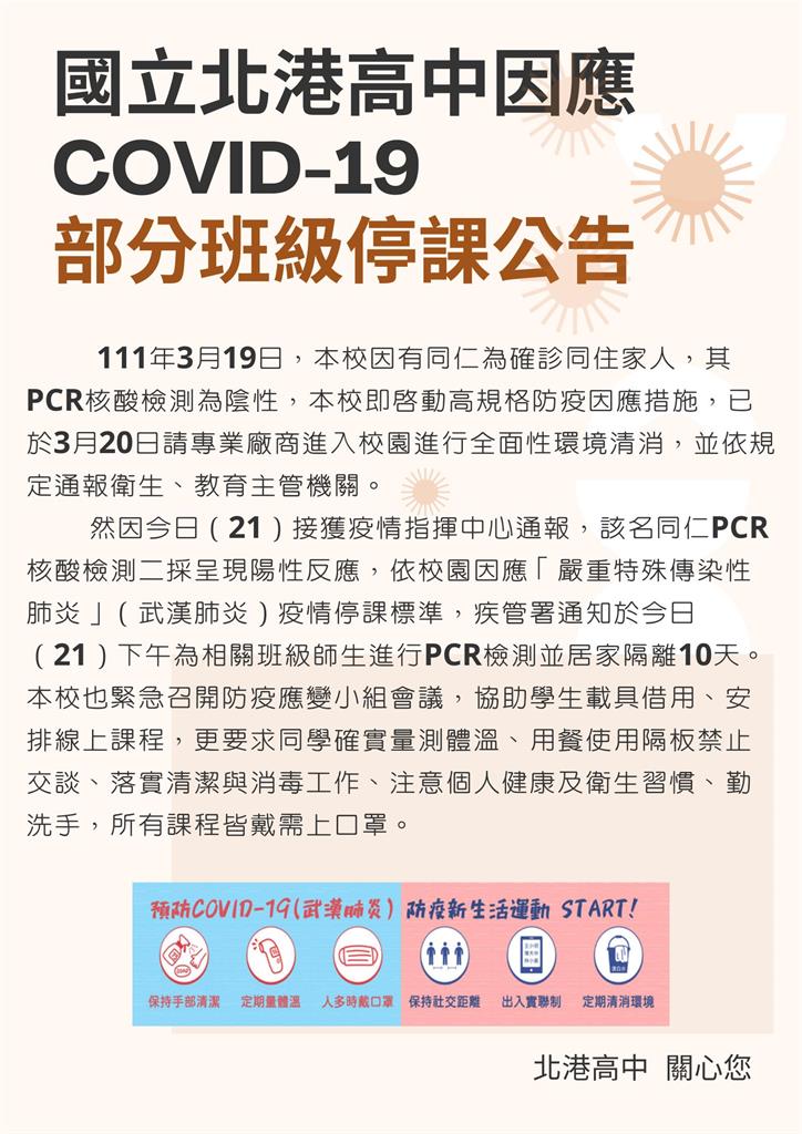 快新聞/同住家人確診 北港高中「職員陰轉陽」學校停課