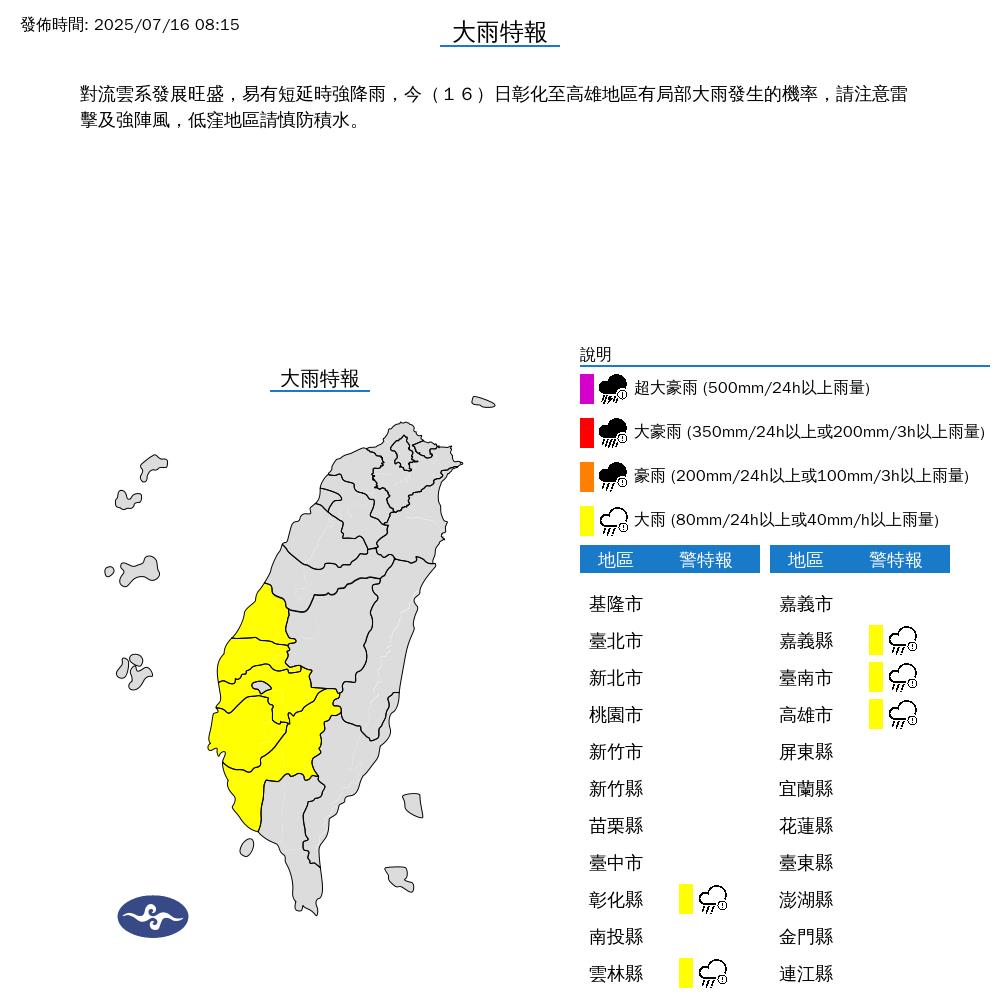 快新聞／5縣市大雨特報　台南、高雄慎防大雷雨