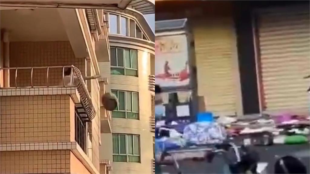 中國女高空拋瓦斯桶洩憤嚇壞群眾　滿地雜物竟驚見洗衣機