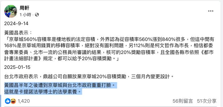 黃國昌護柯「20%容獎沒違法」遭打臉!他列1關鍵反酸:卡提諾法學博士