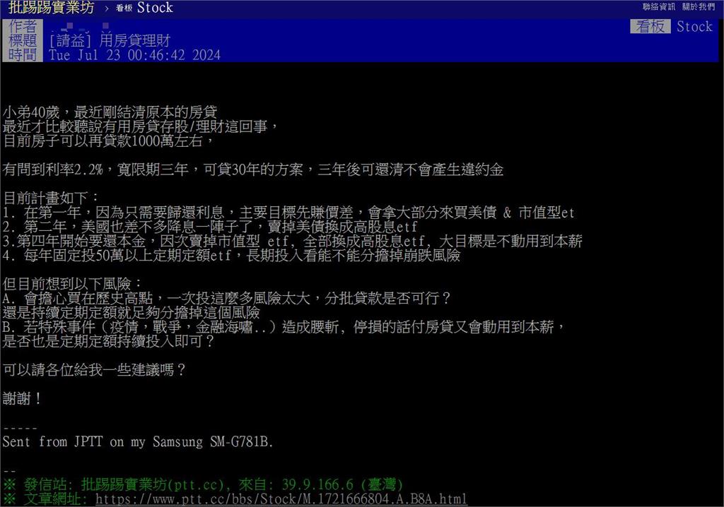 想拿房貸1千萬投資！他詳列「3年計畫」問可行？過來人勸買「這個」喊：歐印