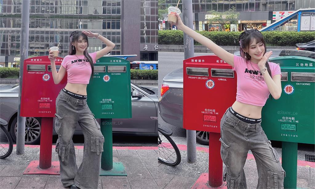 東區「郵筒正妹」褲頭大膽下滑！網一看「是賴品妤」震撼：在普發漂亮嗎