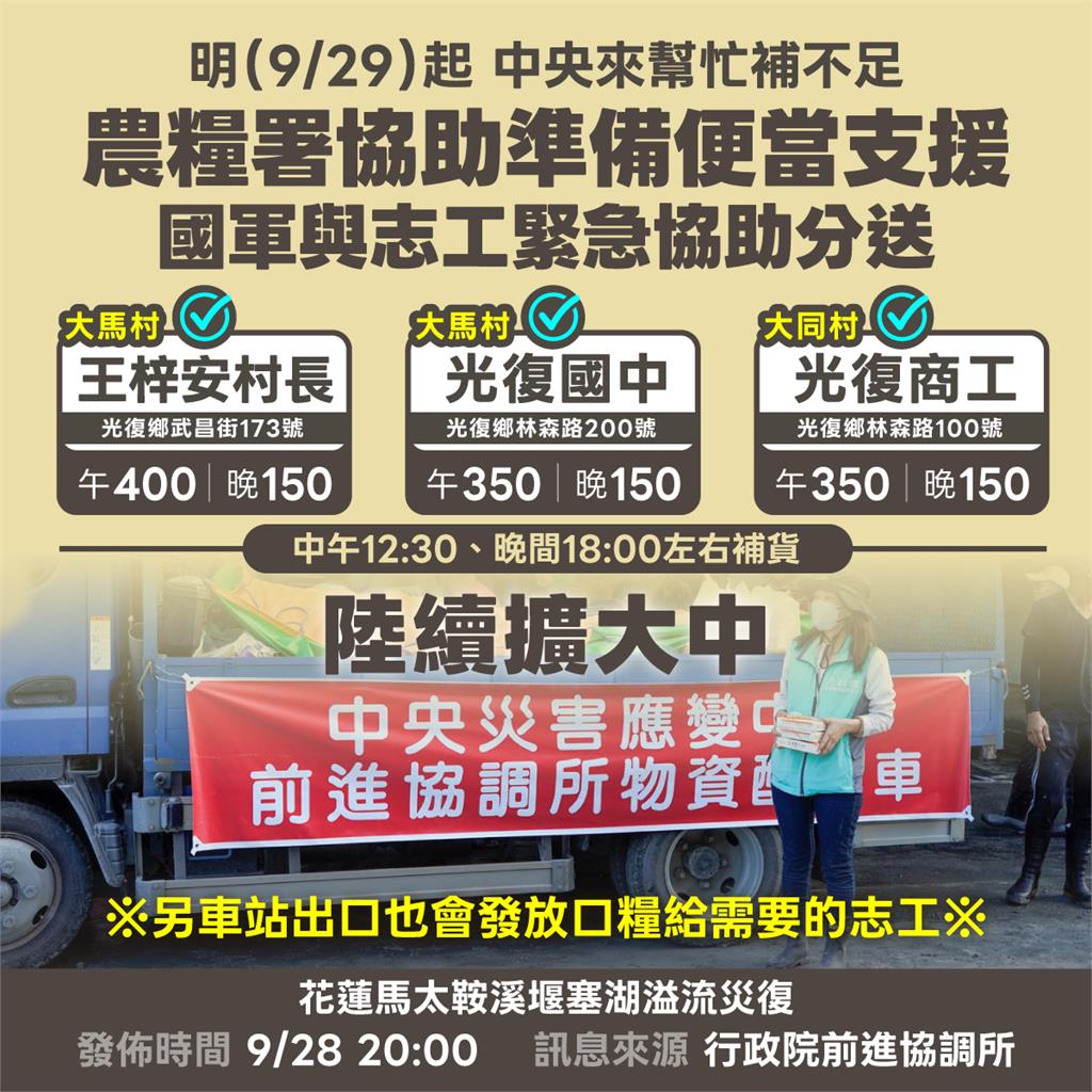 中央接手終結「花蓮縣府卡白飯」爭議！支援災區「3定點」供午晚餐