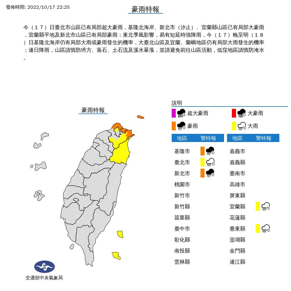 快新聞／氣象局持續對5縣市發布豪雨特報　低窪地區慎防淹水