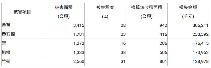 快新聞／凱米颱風農損累計32.6億　香蕉受損逾3千公頃最嚴重