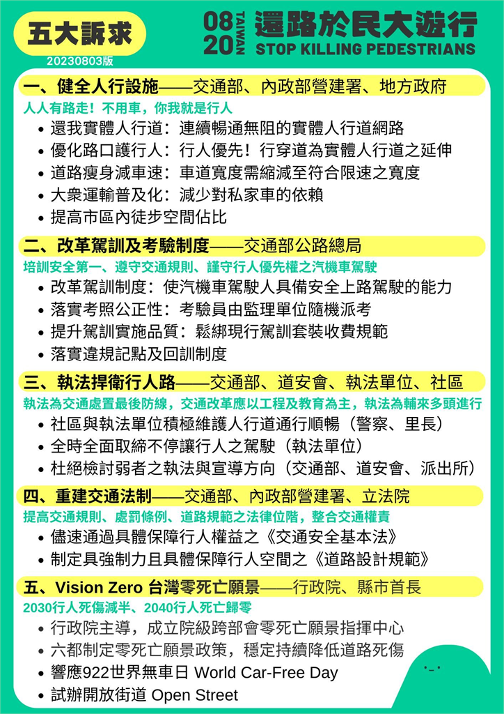快新聞/「還路於民」大遊行賴侯郭柯都將出席!路線、訴求一次看