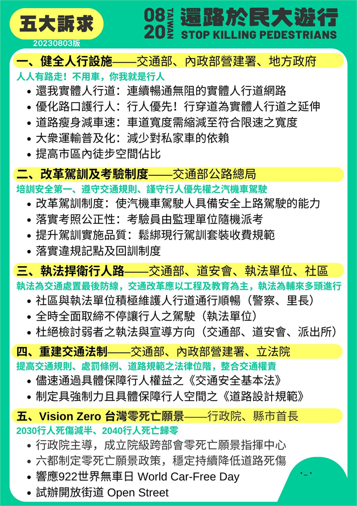 快新聞／「還路於民」大遊行賴侯郭柯都將出席！路線、訴求一次看