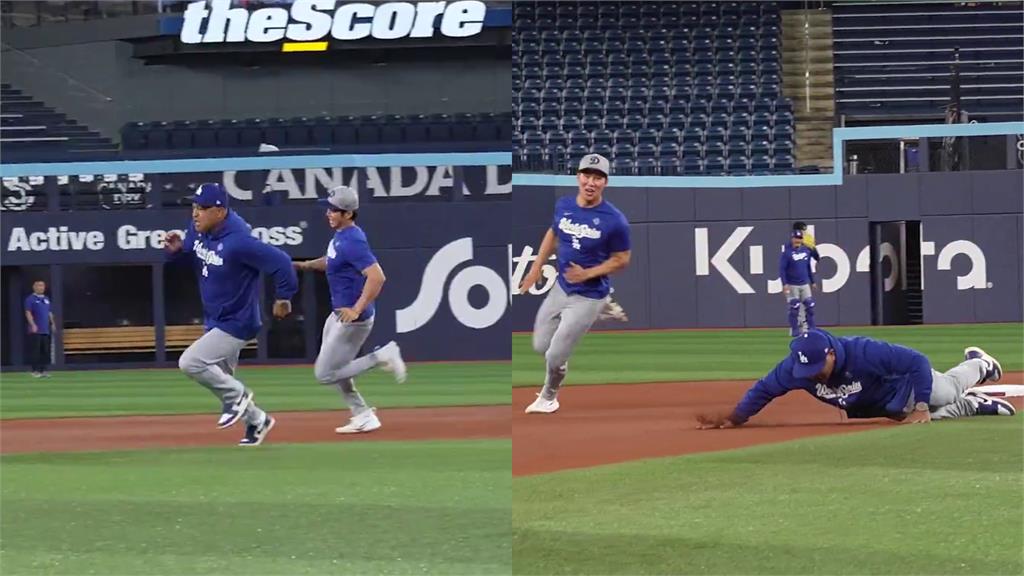 MLB(影)/要打G6壓力大?羅伯斯和金慧成比跑壘「跌到狗吃屎」道奇全隊超放鬆