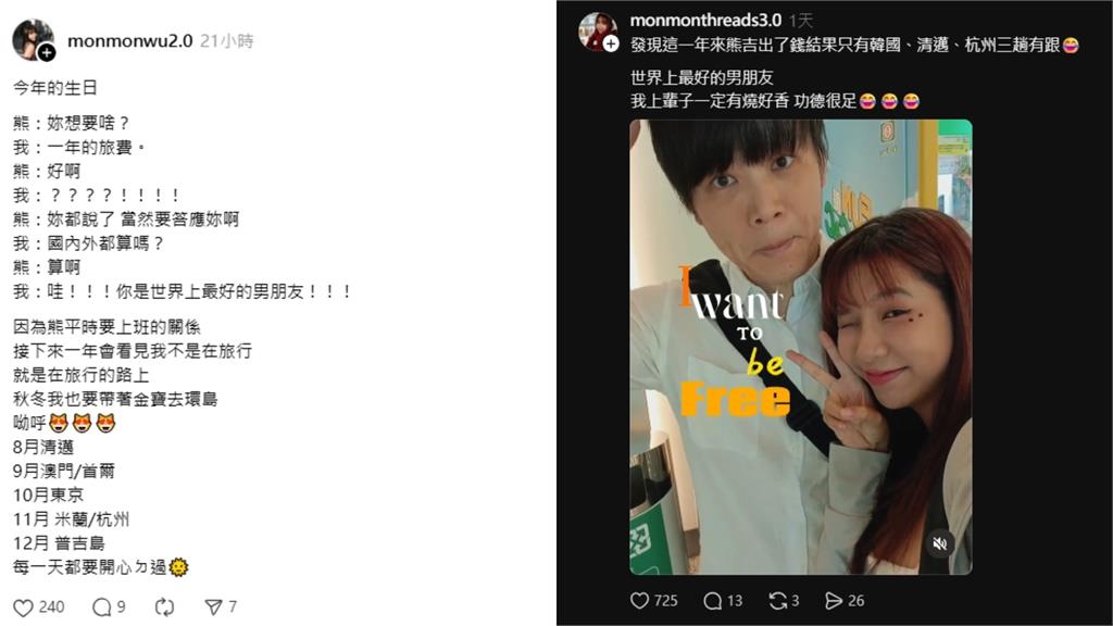 「台灣第一暗黑女星」遭疑分手？吳夢夢大方親回：男友娶別人我幫她做月子