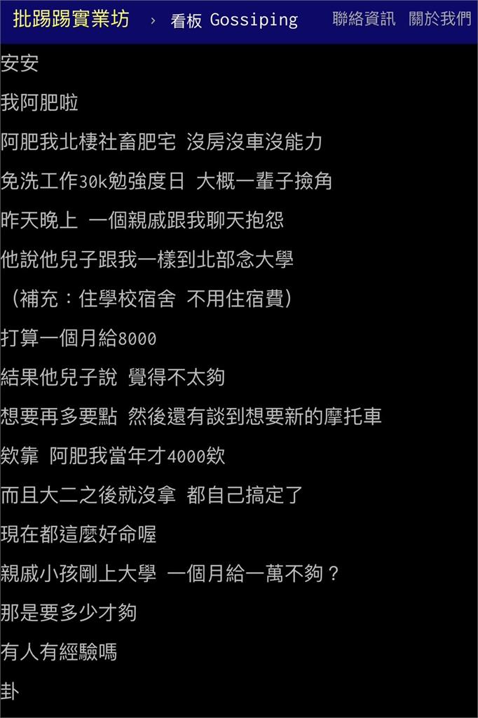 父母大學生活費給多少才夠?他給「這數字」被嫌少 北漂族揭曉花費