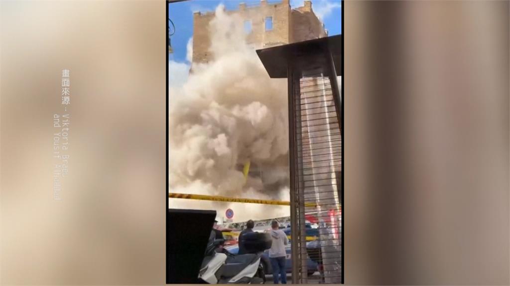 轟隆巨響!羅馬中世紀古塔突坍塌 工人1死3傷 大量磚石傾瀉而下