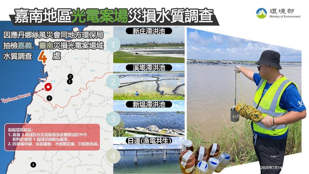 快新聞／好安心！嘉南光電板受風災毀損　環境部主動抽驗「水質無異」