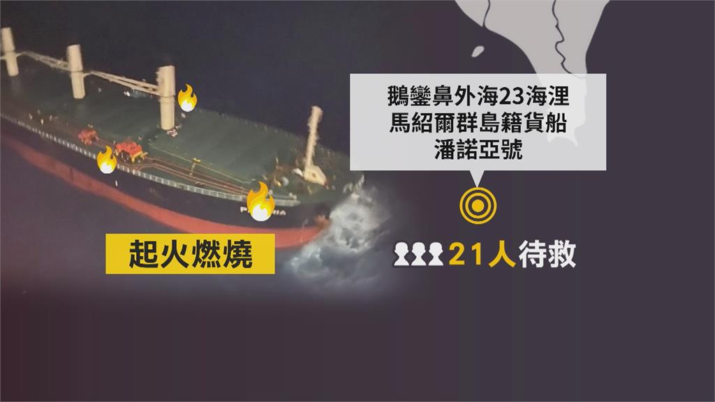 馬紹爾貨輪鵝鑾鼻外海火燒船　海空吊掛搶救、罕見出動「超級美洲獅」