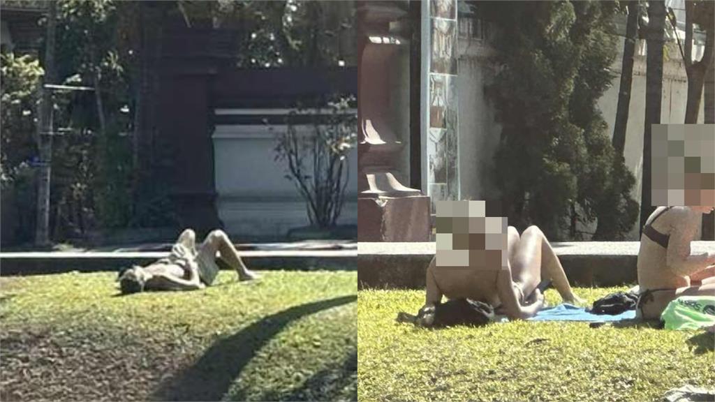 辣妹躺草地「大開M字腿」正對佛寺!4外籍女「比基尼曬日光浴」挨轟:不文明