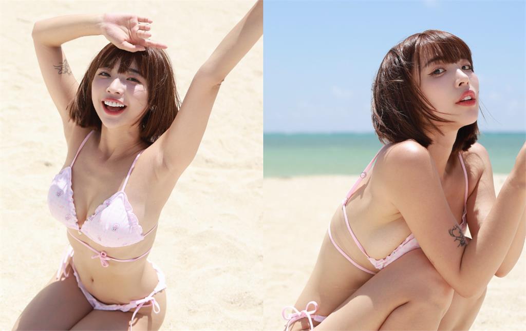 沖繩短髮辣妹「跪坐沙灘」波濤洶湧！竟是「台網紅阿圓」網驚：免費能看？