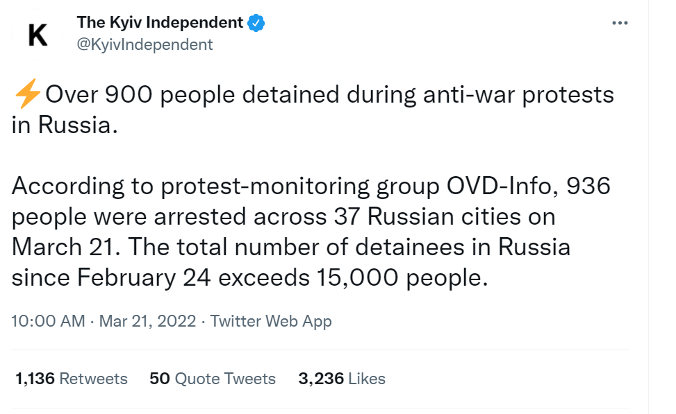 快新聞／普丁不顧人民意見！俄境內1萬5000名反戰人士被政府逮捕