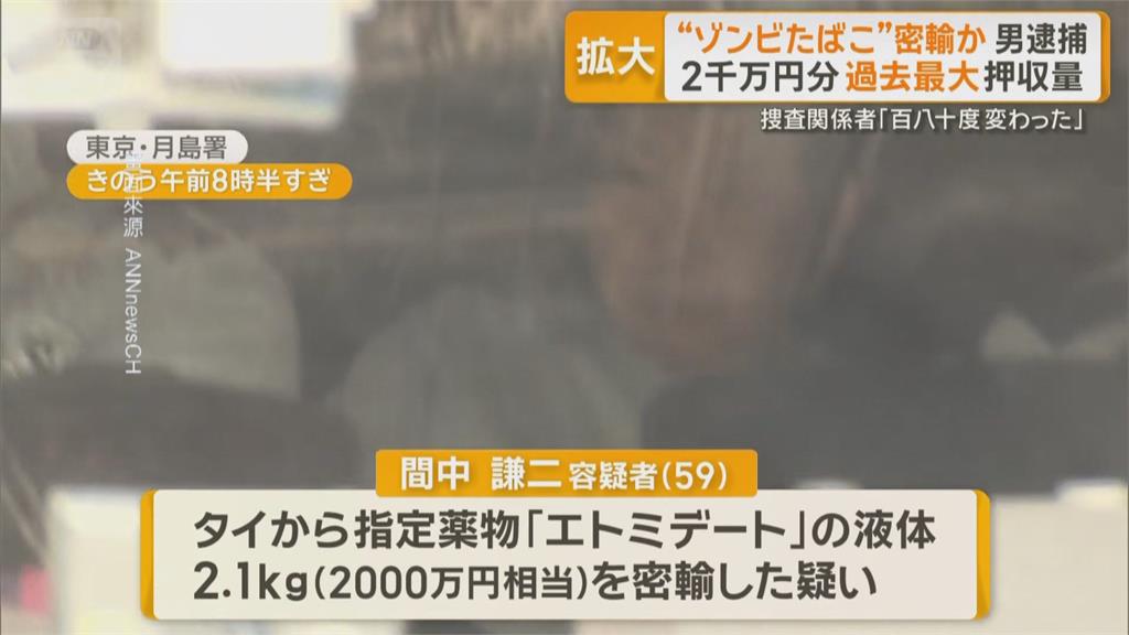 「喪屍煙彈」日本流竄 東京取締2.1公斤非法走私