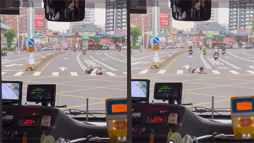 台中街頭驚見「翻滾男孩」躺斑馬線來回嚕！行經車輛怕爆全降速…警鎖定身分出手了