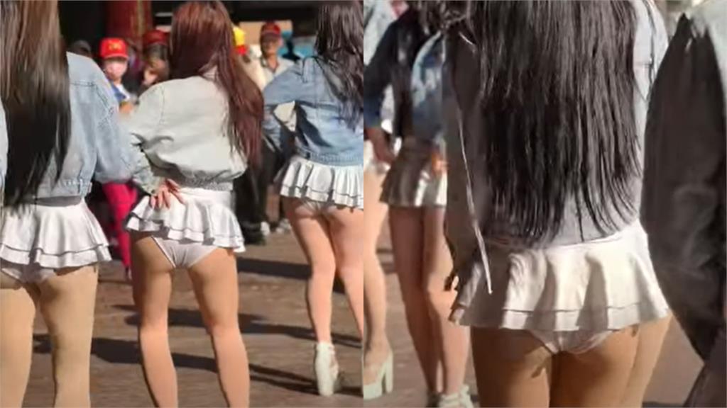廟會正妹辣舞「激短裙狂飛起」！轉身「一片肉色」全看光光…21秒失守片網瘋看