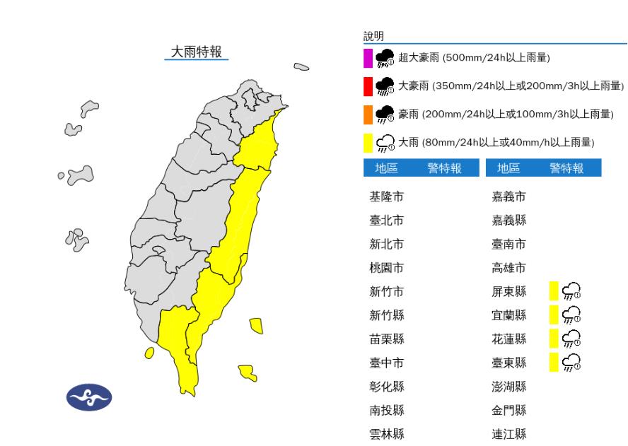 快新聞/熱帶性低氣壓來襲! 4縣市大雨特報
