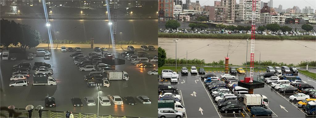 北市百齡橋下停車場慘淪「泡水場」！50多輛車遭淹…前後對比驚呆網