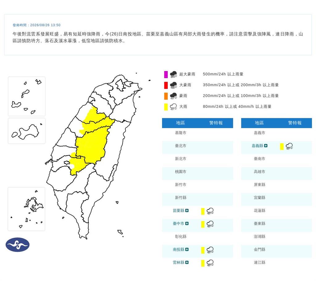 快新聞／快躲雨！5縣市大雨特報　雨彈將一路炸到晚上