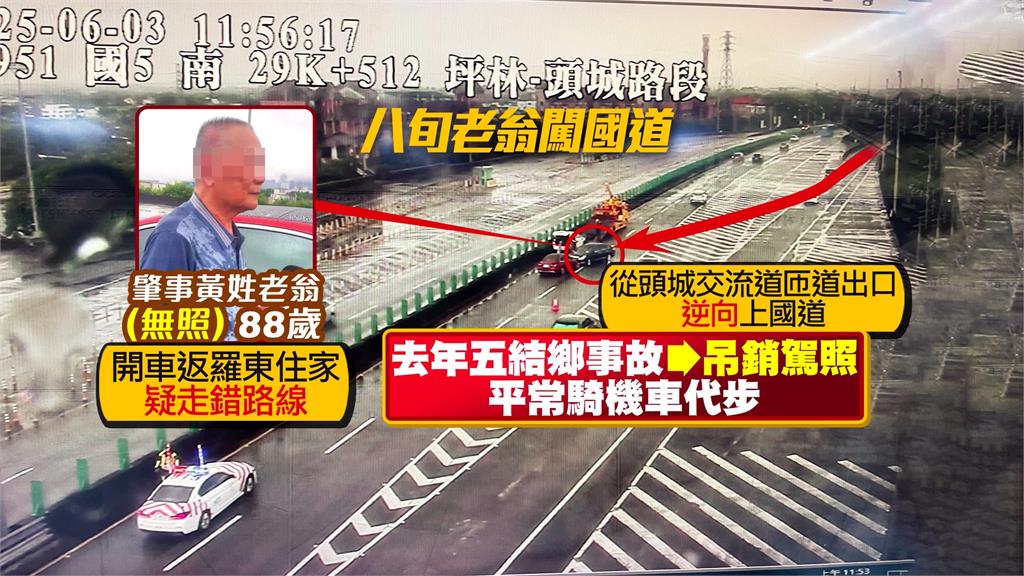 高齡無照駕駛又一樁 88歲翁國道逆向釀車禍