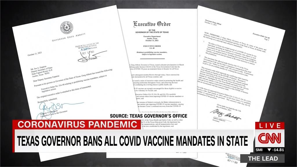 德州州長下令州內不得強制打疫苗　白宮批政治利益