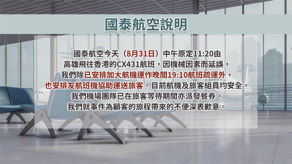 驚魂！國泰班機小港機場滑行中「傳巨響」　275位旅客嚇壞