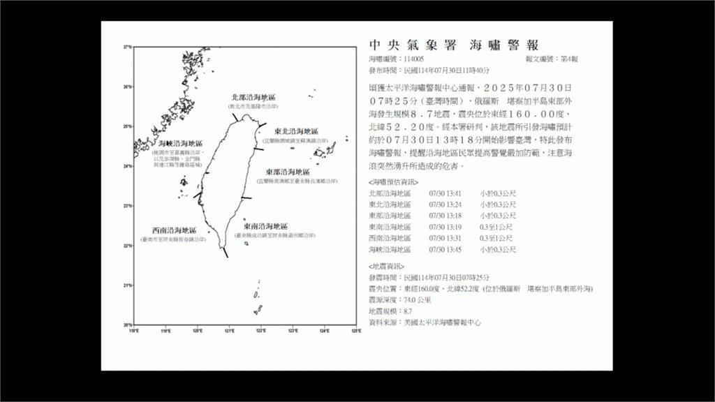 台灣史上第三次海嘯警報！　地震中心「海嘯波觀測結果」曝光