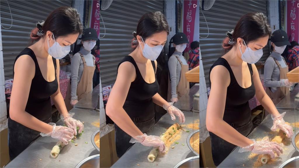蘆洲麻糬攤闆娘「扣子沒扣」麻糬險掉地！「炸出海溝黑線」網嗨翻：不知要看哪