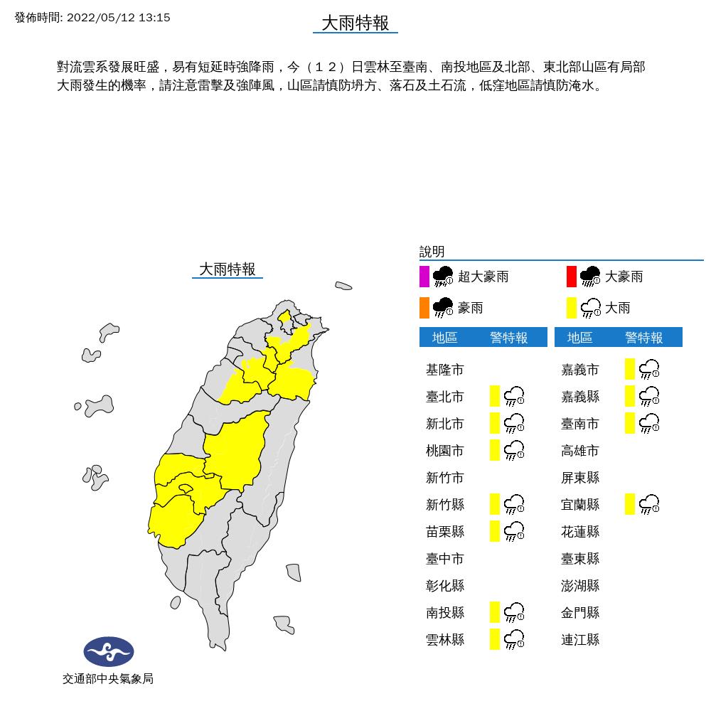 快新聞/午後雷陣雨報到! 雙北、雲嘉南等11縣市大雨特報