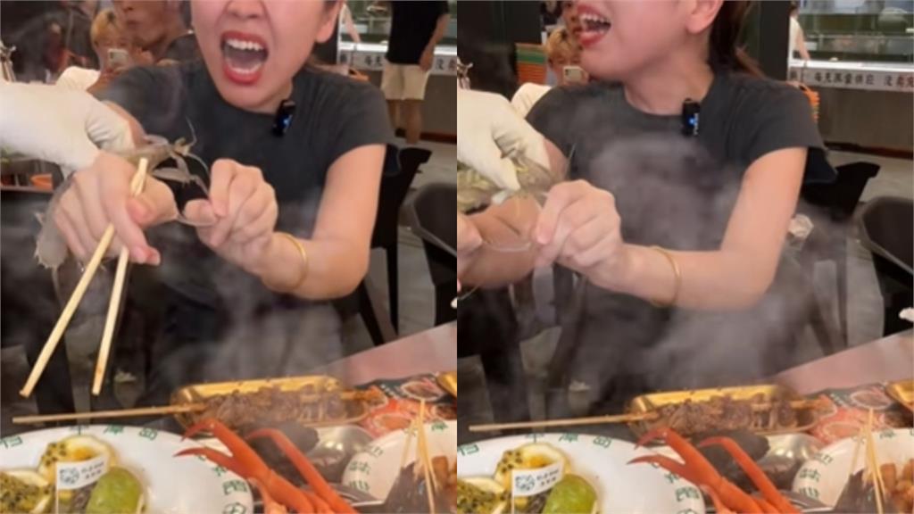 中國美食女網紅吃皮皮蝦遭「攻擊」!大哭畫面曝光陸網笑:互相傷害