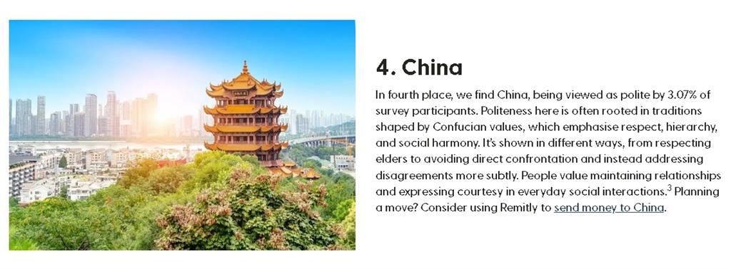 「世界最有禮貌國家」中國排第4！日網一看原因「秒轟造假」：又吃台灣豆腐